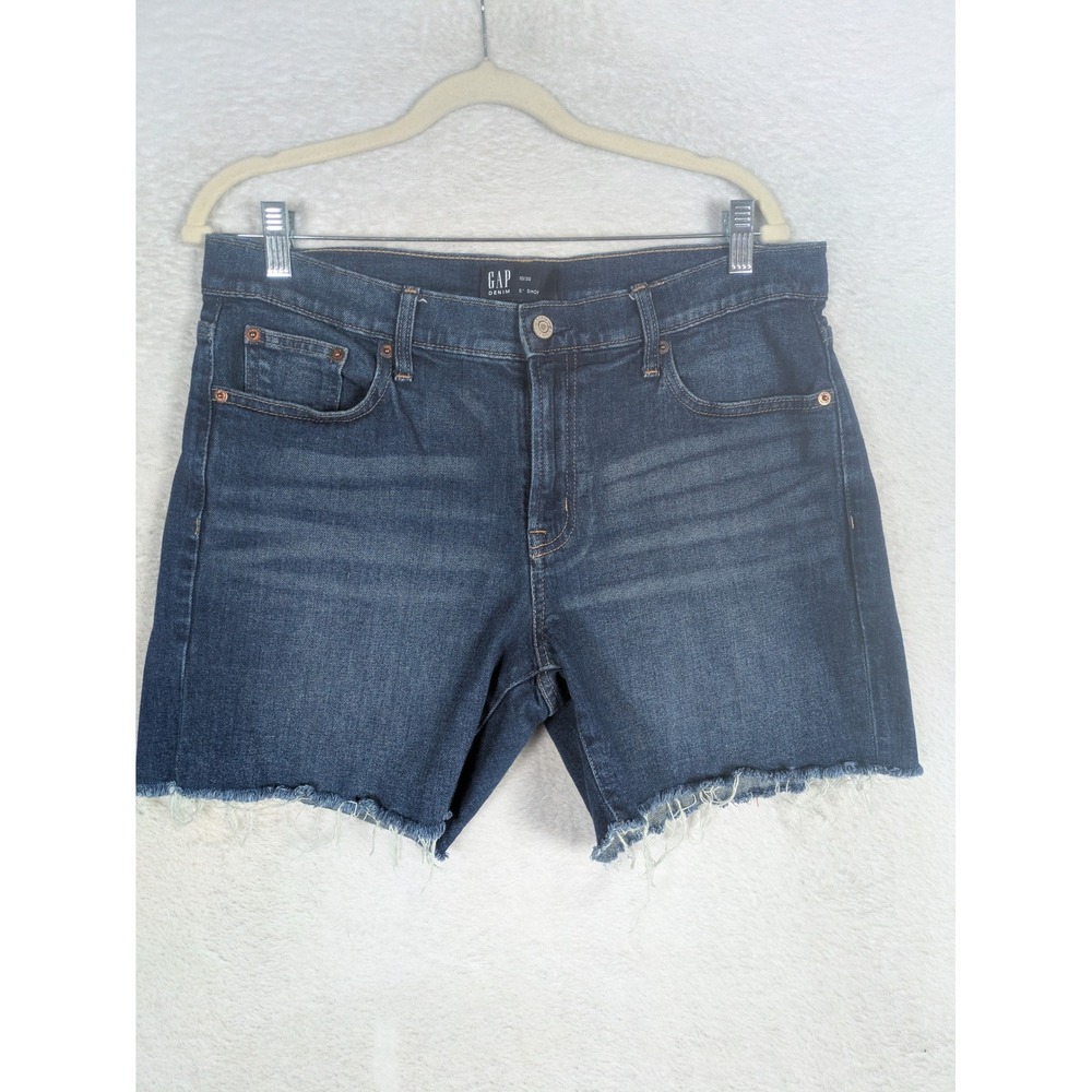 Gap Denim Shorts Women's 10/30 Dark Wash Blue Raw Hem 5 Inch Inseam Cut-Off